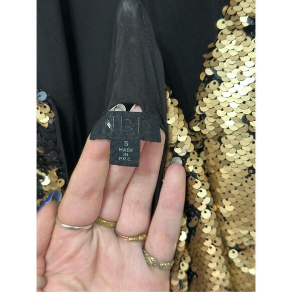 NWOT NBD Sequin Black & Gold Racerback High Slit Dress Women's Small - Picture 14 of 14